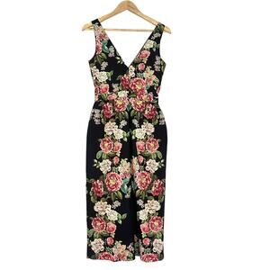 Oasis UK Black Pink Rose Floral Jumpsuit, Royal Museum Archive, Cottagecore US 4